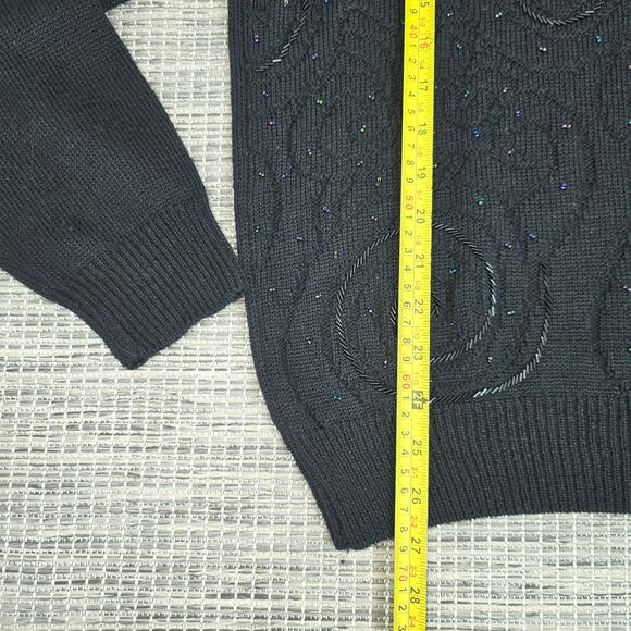 VTG Dana Scott Sweater Womens Large Black Iridescent Beaded Swirl Silk Wool Knit - Picture 4 of 11